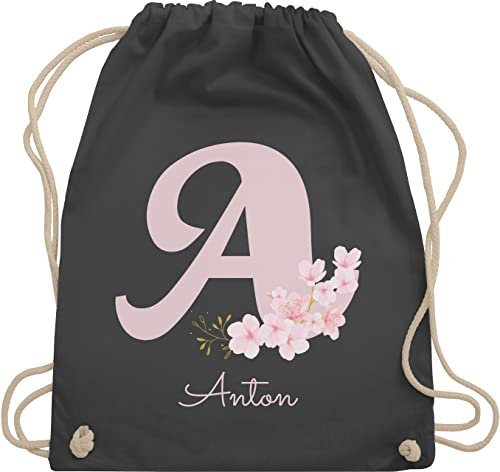 Turnbeutel Rucksack - Initialen - Personalisierte Geschenke mit Anfangsbuchstaben I Geschenkideen mit Namen - Unisize - Dunkelgrau - beutel kindergarten stoffbeutel kita buchstaben buchstabe