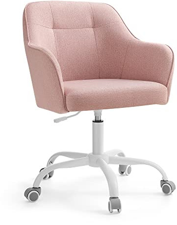 SONGMICS Silla de Estudio, Silla Giratoria, Altura Ajustable, Carga de 110 kg, Marco de Acero, Tela de Algodón-Lino Transpirable, para Estudio, Dormitorio, Rosa OBG019P01