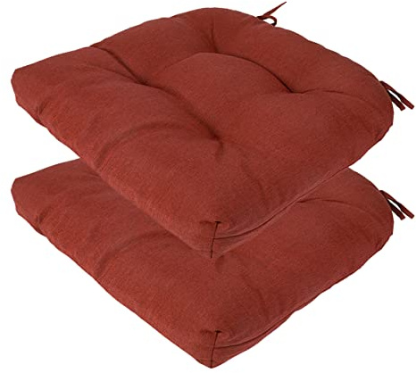 FUNHOME Outdoor Chair Cushions 19 x19 Inch,Water Resistant Tufted Seat Cushions 19,Reversible,Weather Resistant,Rounded Back Wicker Chair Cushion for Patio Garden Furniture(Dark Red)