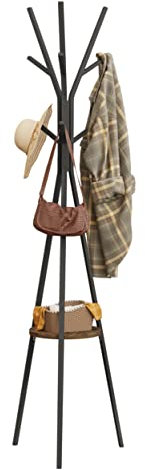 WOLTU Garderobsställ, fristående klädställ metall, garderob i trädform, med 9 krokar och 1 hylla, för kläder hattar väskor, för vardagsrum kontor, höjd 180 cm, SRY40sdc