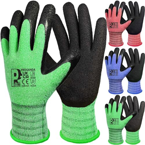 PROGANDA 3 Pairs Gardening Gloves for Men Women, Superior Grip Latex Coating Work Gloves Colourful Comfortable Breathable Lightweight, Garden Construction Car Outdoor