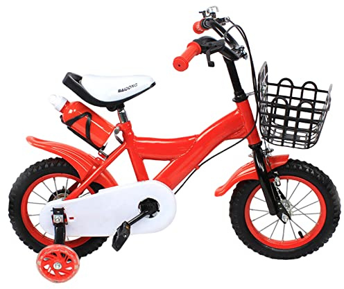 12 Zoll Kinderfahrrad für ab 2-5 Jahre Jungen & Mädchen, Kinder Fahrrad mit Stützräder und Korb, Fahrrad für Kinder Höhenverstellbares