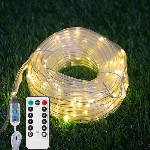 ZVO Cadena de Luces Tira LED USB Interior, 10m 100 LED USB Guirnalda Manguera, 8 Modos Iluminación Luces de Cuerda Impermeable para árbol de Navidad Fiestas Casa Jardín Decoración(Blanco Cálido)