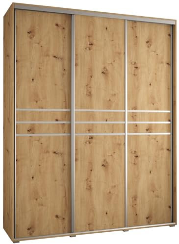 MEBLE KRYSPOL Davos 10 200 Schrank mit DREI Schiebetüren für Schlafzimmer - Moderner Aufbewahrungsschrank mit Kleiderstange und Regalen - 235,2x200x60 cm - Artisan Artisan Silber