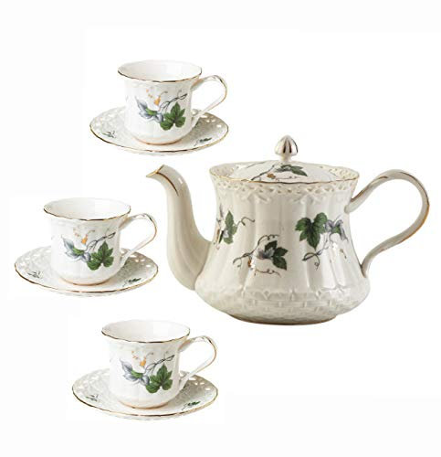 7-teiliges Teeservice aus Porzellan für Erwachsene, blühende Teeservices, Kaffeetasse und Untertasse für Nachmittagstee, Hochzeit, Teeservice, ländlicher Landhausstil