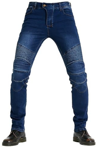 CFlong Herr/kvinnor motorcykel kevlar jeans motorcykel skyddande byxor förstärkta denimbyxor Kevlar fodrade CE-godkända höft och knä avtagbar pansarbyxa, BLÅ, XXL