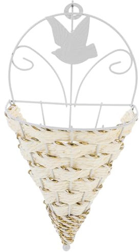 OFFSCH Wandkorb Mit Weinreben-Dekoration Gewebter Blumenhalter Aus Eisen Für Wohnzimmer Und Küche Einfach Zu Installierender Hängepflanzer Zufälliger Stil