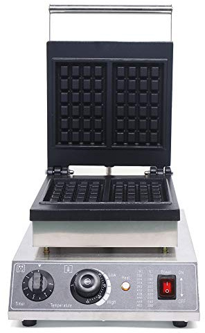 PUDLOR Waffeleisen, 2 quadratische Waffeln Brüsseler Waffeleisen 1750W Belgisches Temperatur regelbar 180° drehbar Geeignet für Bäckereien Restaurants Commissaries Kantinen