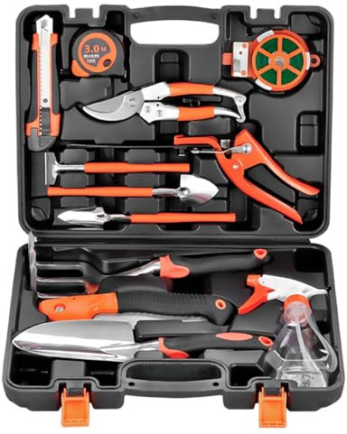 QUTBAG Juego Herramientas jardinería, Kit jardinería portátil, Herramienta jardín para Exteriores Que Incluye rociador, Tijeras de podar, Tijeras para setos, Sierra Plegable, Pala, rastrillo, etc. B