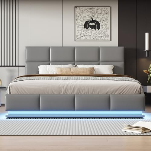 Dolamaní Doppelbett 180x200 cm, Polsterbett mit Stauraum Bettkasten, Hydraulisch Bett mit Lattenrost, für Erwachsenen Jugendbett (Hellgrau)