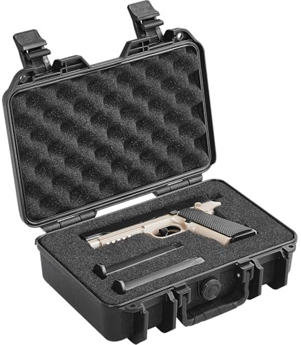 VEVOR Estuche Rígido para Pistola con Espuma de PU Precortada para 1 Pistola Resistente al Agua y Polvo, 320 × 240 × 118 mm, Estuche para Pistola con Cerradura se Puede Llevar en Tren, Avión, Negro