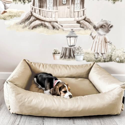 4L Textil Koko Wasserabweisendes Hundebett große Hunde Hundekorb Bezug abnehmbar und waschbar Hundekissen Hundekörbchen Beige (80x60 cm, Beige)