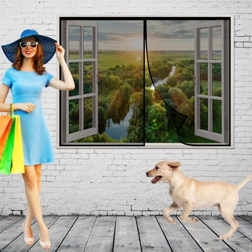 Fliegengitter Wohnwagen Tür 30 x 195 cm Magnetvorhang Ohne Bohren, Mückenschutz Insektenschutz Lamellenvorhang Türvorhang für Balkontür, Kellertür Und Terrassentür, Schwarz