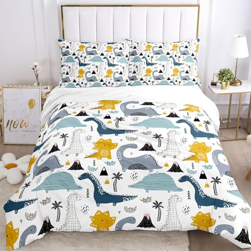 JLCZBT Ropa de cama infantil con diseño de dinosaurios, 135 x 200 cm, diseño de animales de dibujos animados, dinosaurios, con funda de almohada (A-2, 135 x 200 cm)