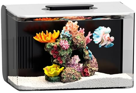 2.5 Gallon Fish Tank Small Aquarium Starter Kit with Hidden Filtration, 3 Color Light, Self Cleaning Nano Tank for Betta, Shrimp, Guppy, Angelfish