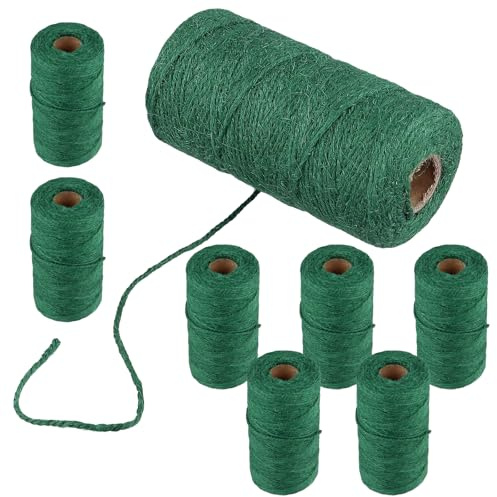 HONYUET 8 Rollen 2624Feet Grüne Jute Gartengarn, 100m x 2mm Gartenschnur, 3 Stränge Weben Juteschnur für Gartenarbeit, Handwerk, Dekoration