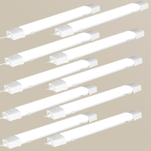 Sararoom Feuchtraumleuchte Werkstattlampe 115cm, LED Röhre mit Bewegungsmelder - 10×40W 4800LM Wannenleuchte, IP65 Wasserfest Kellerlampe, 4500K Verknüpfbar Feuchtraumlampe für Büro Treppe Garage Hof