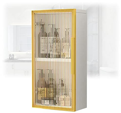 Badezimmer-Hängeschrank mit Glastüren und Metall-Duschschrank, Gold, 25 x 14 x 60 cm