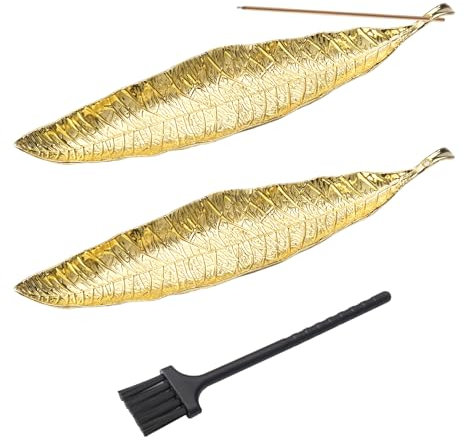 2 Stück Räucherstäbchenhalter Leaf, 21 cm Blätter Ash Catcher, Blätter Räuchergefäß Mit Aschebürste, Räucherstäbchen Halter Metall, Leaf Incense Holder für Räucherstäbchen, Gelten Zuhause, Büro, Yoga