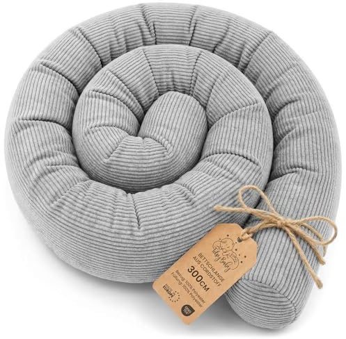 Totsy Baby Seitenschläferkissen Bettschlange Body Pillow 300 cm Cordstoff - Kopfkissen lang Bettrolle Schlafkissen Nackenrolle Zertifikat Oeko-Tex Grau C