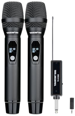 TAKSTAR Wireless Handheld Microphones, Less Latency Karaoke Microphone, UHF Dual Handheld Wireless Mic, Plug and Play, Microphone System Set for Speaker, Singing, Wedding, DJ, Party, Speech (TS-K302)
