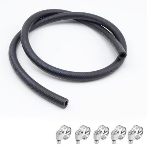 HSUYUN 1m Durite Essence Debroussailleuse, NBR Durite Essence 8mm | Noir Durite, avec Collier de Serrage, Diamètre Intérieur 8 mm, pour Utilisation Sur Voitures, Tracteurs, Tondeuses À Gazon