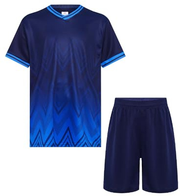 iiniim Kinder Jungen Sport Set 2tlg. Schnelltrockend T-Shirt + Shorts Sportanzug Trainingsanzug für Jogging Fußball Basketball Kleidung O Marineblau 122-128