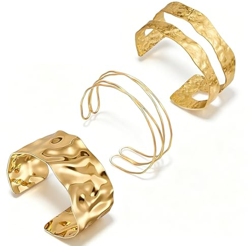 JUGUTA Brazalete Dorado Para El Brazo Superior, Conjunto De 3 Delgados Brazaletes Chapados En Oro 18K, Accesorio Versátil Para Mujeres, Joyería Minimalista Para El Uso Diario