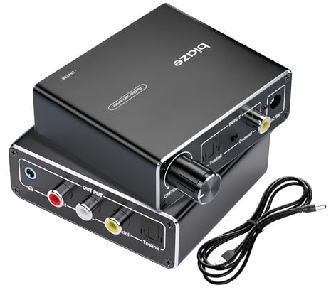 192KHz Digital to Analog Audio Converter, Upgrade Volume Adjustable DAC Digital SPDIF Optical to Analog L/R RCA Converter Toslink Optical to 3.5mm Jack Adapter for HDTV, DVD, Blu-Ray Players(1 Pack)