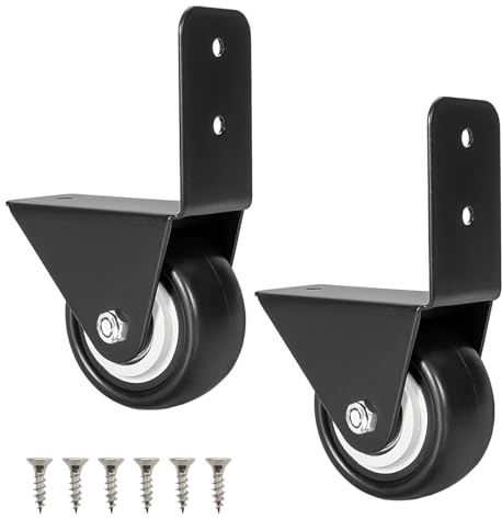 HECHKJ 2 Stück Roulettes Fixes 40 mm, Roulette en Meubles, Roulettes Noires avec Plaque Métallique en Forme de L, Roulette pour Table Basse, Armoire, étagère