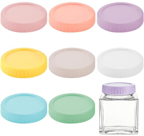 8 Pcs Colored Plastic Mason Jar Lids, 70mm Regular Mouth Canning Jar Lid | Jam Jar Lids with Gaskets, leak proof, Reusable Jar Lids for Mason Canning for Storing Jams Fruits