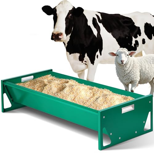 15 Gal Goat Feeder, Deer Feeder Livestock Feeding Metal Trough 39.4 Inch Heavy-Duty Galvanized Portable Pig Feeder for Farms Alpacas Hay Feeder for Goats, Calves, Sheep, Horses Deer (Dark Green)