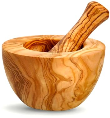 Mortier naturel en bois d'olivier fait à la main (Bois olivier, 14 Cm)
