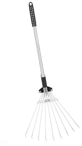 MasYosh Rastrillo de Hojas de Jardín, Rastrillo de Arbustos Plegable Ajustable de Aleación de Aluminio con Fácil de Agarrar, para Limpieza de Hojas de Macizos (9 Dientes 55‑73,5 cm de Largo 11‑31