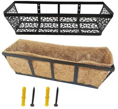 Lawnoval Cesta colgante para flores con soportes ajustables, barandillas y alféizares, caja de ventana de 24 pulgadas con forro de fibra de coco para plantas al aire libre sin soporte