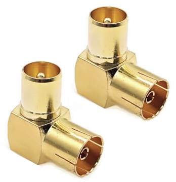 JZK 2 pezzi Adattatore per antenna TV PAL maschio-femmina adattatore per antenna TV ad angolo retto di 90 gradi placcato in oro per antenna, cavo satellitare, cavo TV, DVB-T, DVB-T2 HD