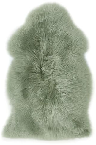 -LUXOR- living Schaffell echt - als Flauschiges Fell für Stühle, Sessel, Sofa und Kinderwagen, Lammfell Teppich für Wohn- und Schlafzimmer, 50 mm weicher Flor, 60 x 85 cm, Salbei
