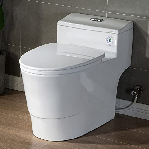 Woodbridgebath T-018 Dual Flush Elongated One Piece Toilet with Soft Closing Seat, Comfort Height, Water Sense