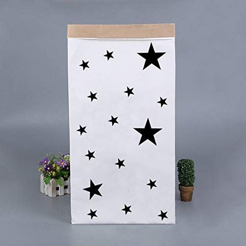 JameStyle26 Aufbewahrungsbox Papiersack Kraftpapier Geschenk Tüte Beutel Mülleimer Papiertüte Paper Bag Kinderzimmer Spielzeug Weiß Braun (Stern)