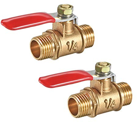 uxcell Brass Air Ball Valve Shut-Off Switch G1/4 Male to Male Pipe Tubing Fitting Coupler 180 Degree Operation Handle 2Pcs
