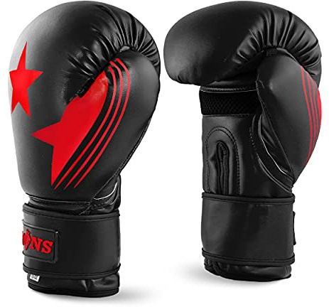 LIONS Boxing Gloves for Men & Women – Premium Faux Leather Training Gloves for Punch Bag, Sparring, Kickboxing, Muay Thai & MMA, Breathable Boxing Gloves with Hook & Loop Wrist Support