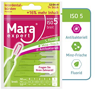 MARA EXPERT - Premium Interdentalbürste ISO 5-0,8mm - Premium Bürste für Zahnzwischenraum, mit Fluorid, Chlorhexidin und Minze