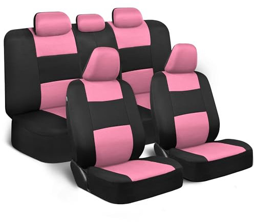 BDK PolyPro Ensemble Complet de Housses de siège de Voiture en Rose sur Noir - Banquette Avant et arrière divisée pour Voiture, Facile à Installer - Accessoires de Voiture, camions, camionnettes, SUV