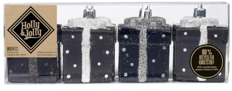 Inge-glas Christbaumschmuck Kunststoff 6cm 4 Stück Set Geschenkbox Weihnachtskugeln Schwarz Mix