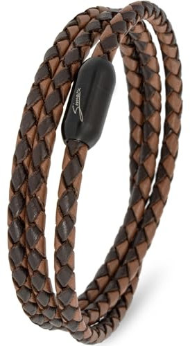 Simaru Lederarmband Made in Germany, Wickelarmband geflochten, Premium Leder aus Katalonien mit Magnetverschluss, wasserfest & hautverträglich 4mm