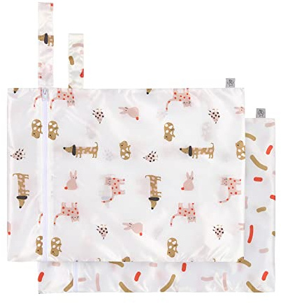 LÄSSIG Nasstasche wiederverwendbar für Kind Baby 2 Stück/Wet Bag Little Mateys spicy orange