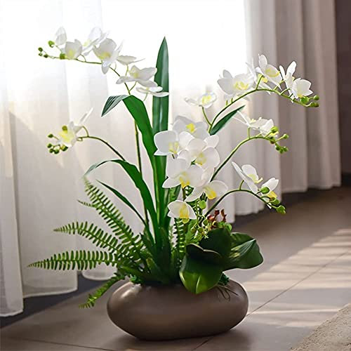 HRTC Topf-Orchideen, künstliche Vase, künstliche Phalaenopsis-Blumen, Pflanzen, Wohnkultur, Wohnzimmer-Dekoration, künstliche Blumen