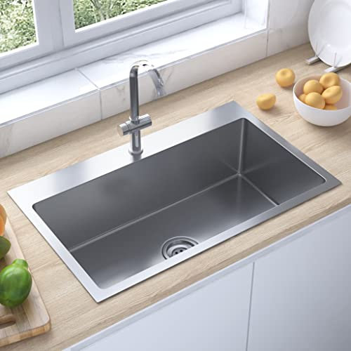 WIFESE Handgemachte Einbauspüle 70x44x20 cm Lebensmittelqualität Küchenspülen Küchenspüle Spülbecken Silber Spülen Waschbecken Küche Kitchen Sink Edelstahl mit Hahnloch und Schalldämmenden Pads
