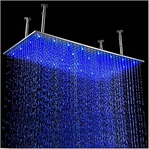 HOMEDEC 20x40 inch LED Showerhead Stainless Steel Rectangle Rainfall Shower Head Ceiling Mount for Bathroom, Brushed Nickel