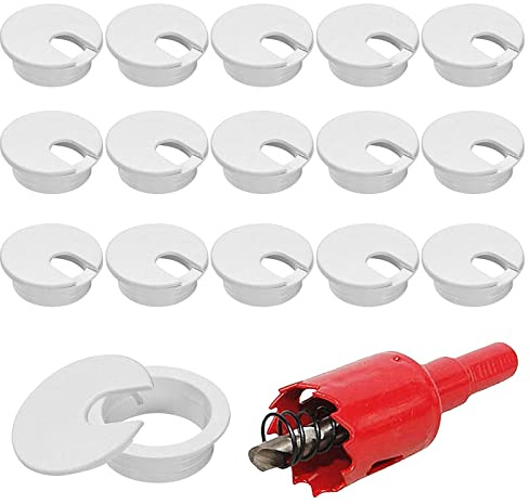 KOSHIFU 16 Pcs Pasacables Escritorio Blanco 35mm Pasacables Mesa Oficina con Cubierta de Agujero Cables Mesa Pasacables Redondos para Mesa Oficina Escritorio Computadora Gestión de Usb Alambre Cable